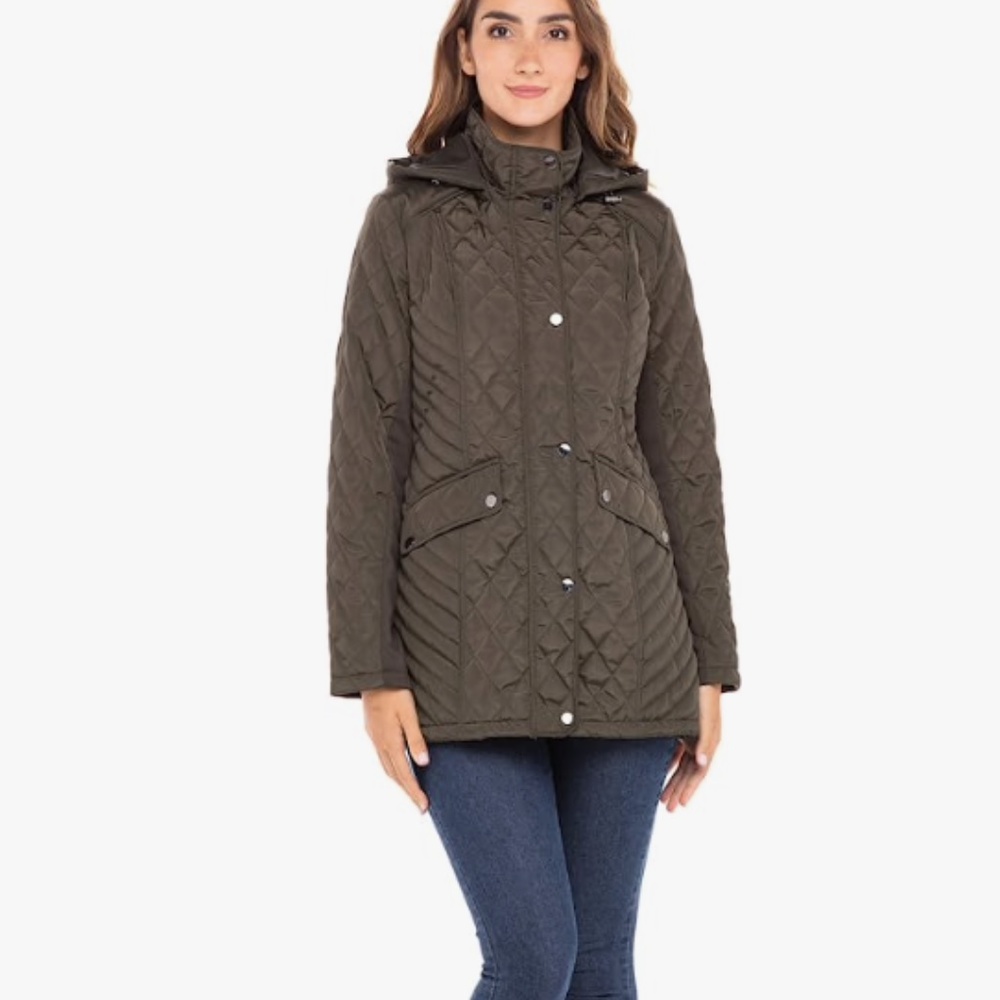 Sebby Collection Women's Quilted Jacket with Detachable Hood (S)